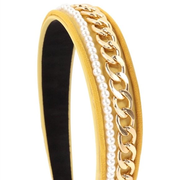 J. ELISE BOUTIQUE YELLOW GOLD CHAIN PEARL FASHION HEADBAND - Picture 3 of 5